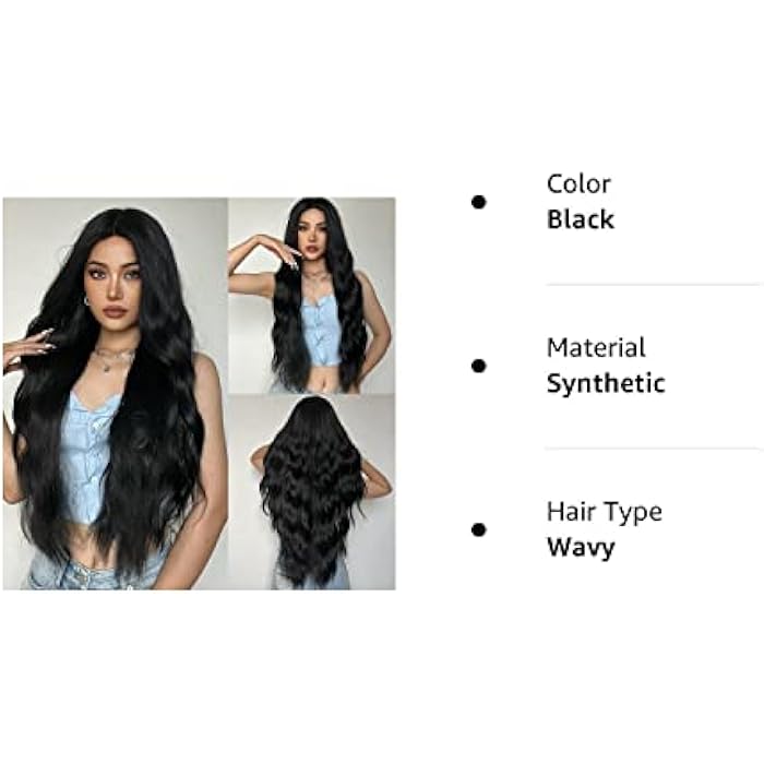 DILLARDS Piaou 28Inch Long Black Wig For Women Natural Looking Synthetic Long Wavy Wigs Middle Part Heat Resistant Long Wig For Daily Party Wear (Black) - Image 3